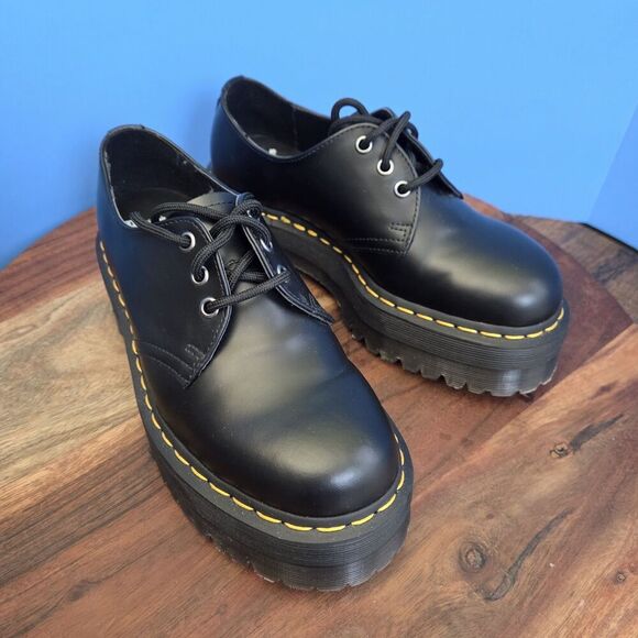Dr. Martens 1461 Quad Platform Leather Oxford Women's 8 UK6 EU39 Black EUC - Picture 13 of 14